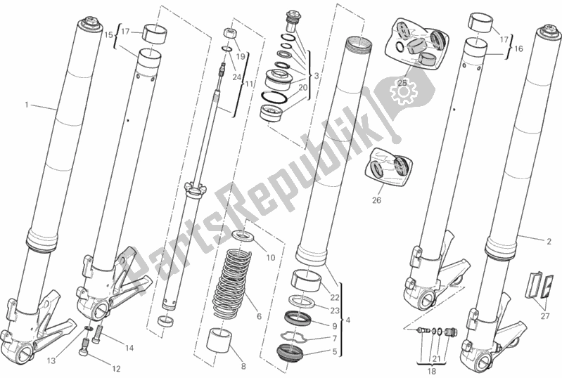 All parts for the Front Fork of the Ducati Streetfighter 848 USA 2014